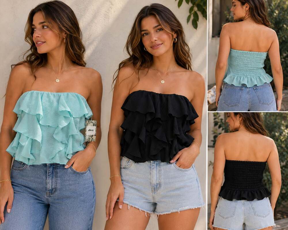 Set of 2 Alkeny Ruffle Strapless Tops | Size Large